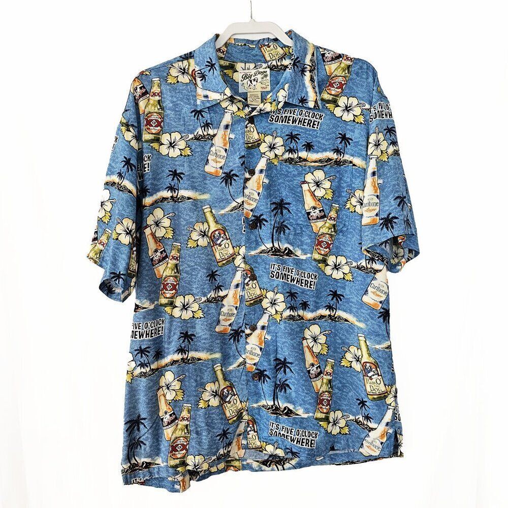 Big Dogs Its Five O'clock Somewhere Sz S/M Hawaiin Button Down Shirt
